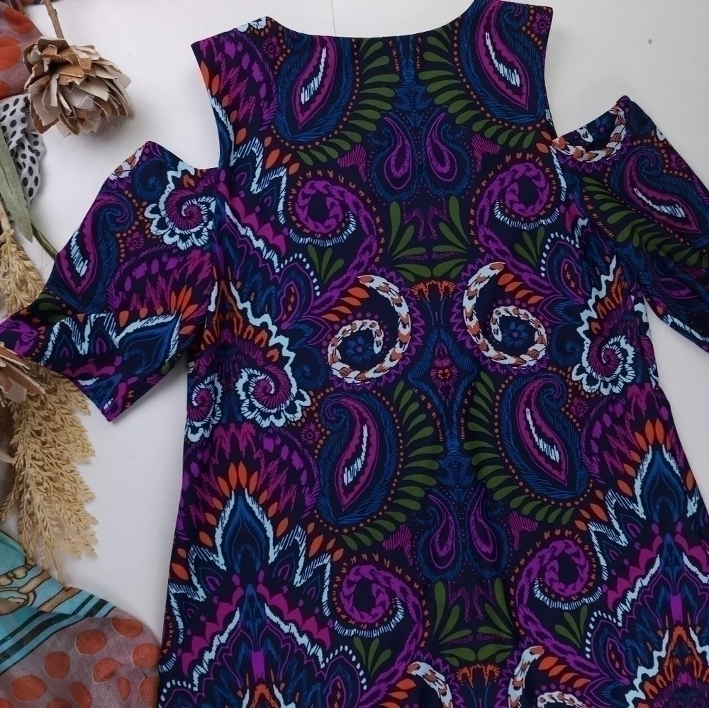 New Jude Connally Anthropologie Purple Blue Cold Shoulder Dress Sz Xs - Picture 10 of 13